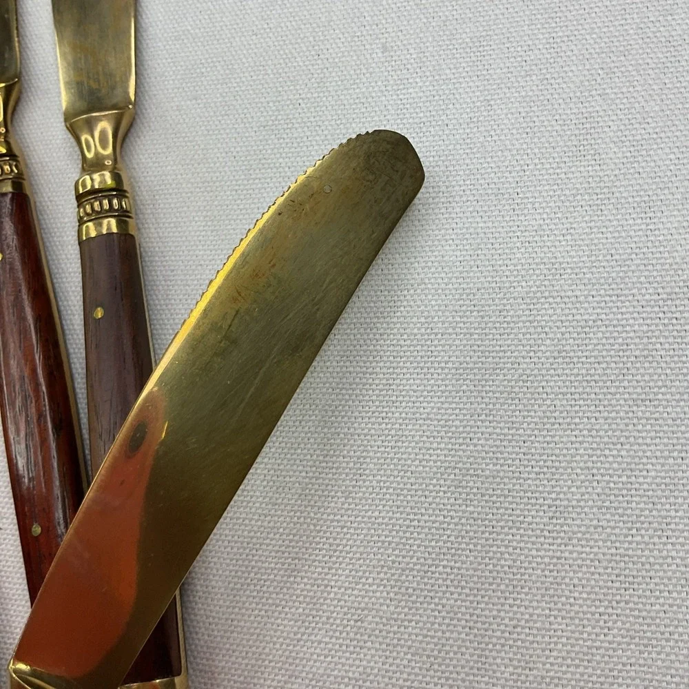 Pottery Barn Rosewood Knives Golden Bronze Flatware Cutting Dinner 4 Pcs